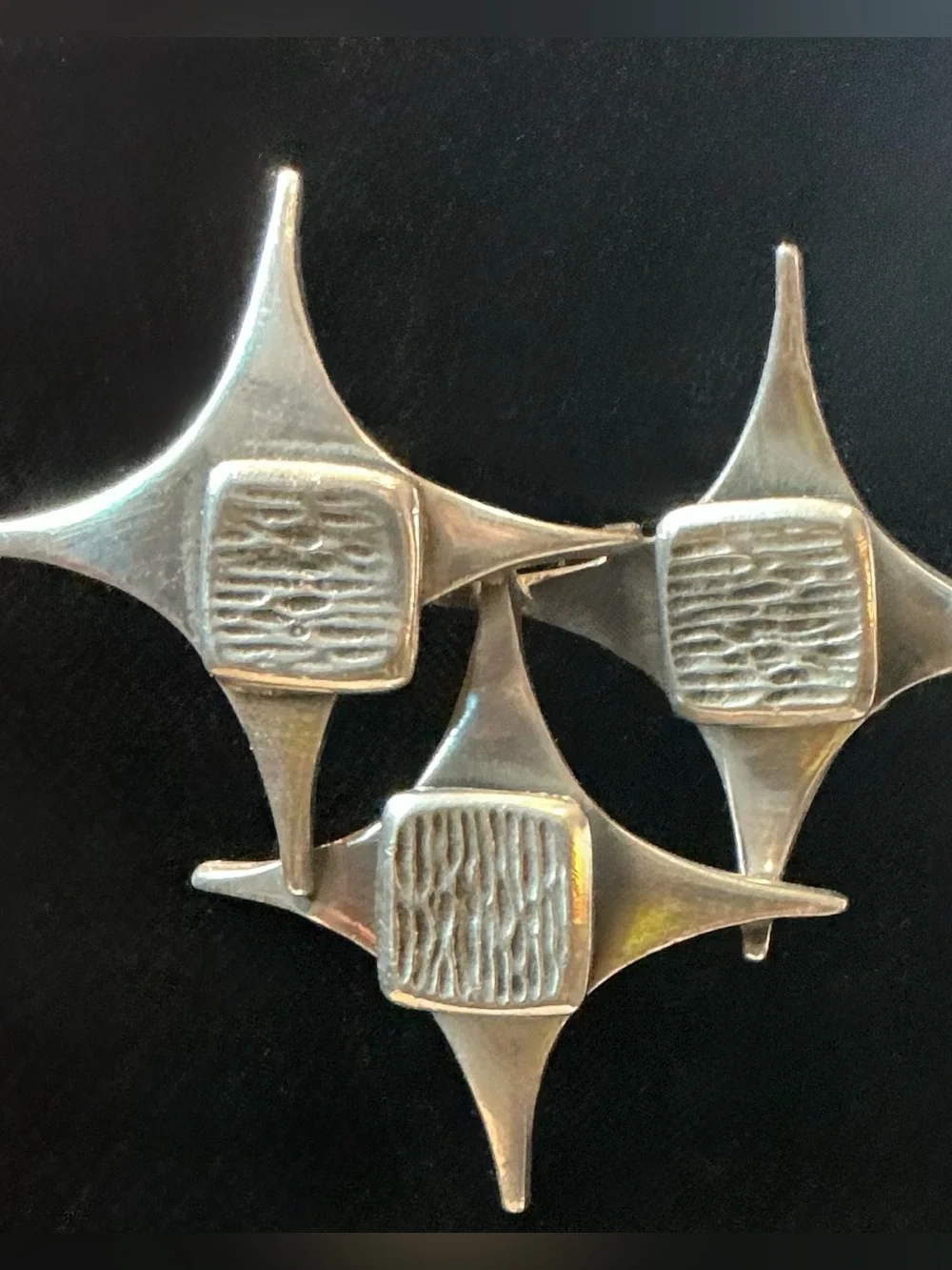 Vintage Corocraft Silver Tone Star Trio Modernist Brooch Pin MCM Space Age
